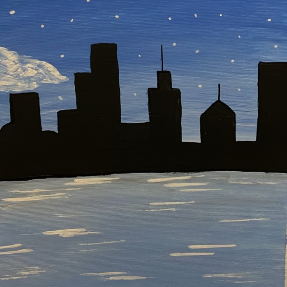 Cityscape Skyline Silhouette Painting, 11x14 - Picture 3 of 3